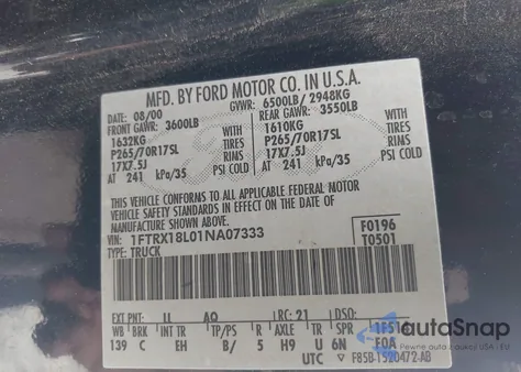 2001 Ford F-150 Lariat/Xl/Xlt from USA, damaged, VIN 1FTRX18L01NA07333